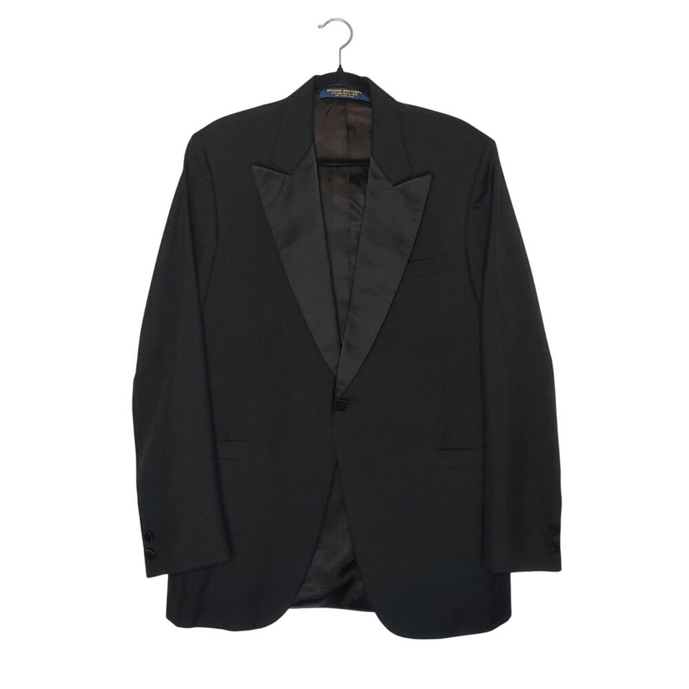Vtg Brooks Brothers Black Wool Tuxedo Suit Blazer Dinner Jacket Sport Coat 38